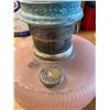 Image 6 : 1 ANTIQUE NAPHTHA LAMP 26" TALL PINK RESERVOIR AND METAL BASE
