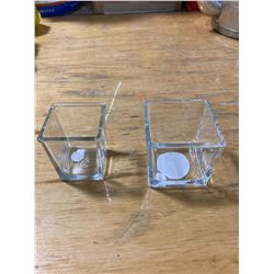 PAIR OF SMALL GLASS CANDLE HOLDERS SQUARE