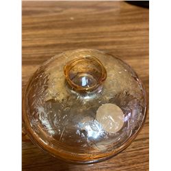 AMBER DEPRESSION GLASS SUGAR OR JAM DISH WITH LID