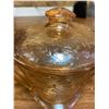 Image 3 : AMBER DEPRESSION GLASS SUGAR OR JAM DISH WITH LID