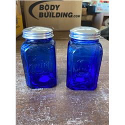 SET OF COBOLT BLUE SALT AND PEPPER SHAKERS