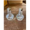 Image 1 : 1 SET CUT GLASS SALT AND PEPPER SHAKERS W/SILVER-TOPS
