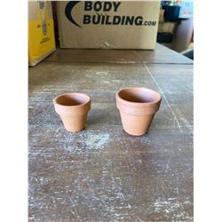 2 SMALL DECRATIVE TERRA COTTA PLANT POTS
