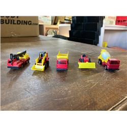 LOT OF 5 RED AND YELLOW CHILDRENS TOY VEHICLES