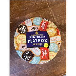 RARE PEEK FREANS PLAYBOX BISCUITS TIN W/ ROYAL WARRANT STAMP