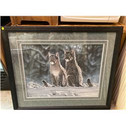MOUNTIAN CATS FRAMED PICTURE 41" X 34"