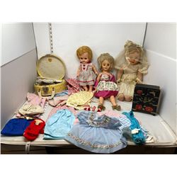 2 VINTAGE CHILDRENS DOLLS C/W CLOTH + A DOLL DRESSER