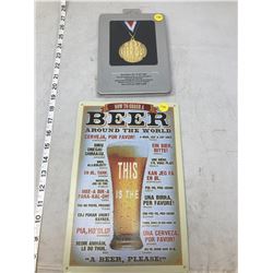 BEER TIN SIGN AND MEDAL