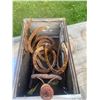 Image 4 : 10 HORSE SHOES + WAGON WRENCH + CURRY COMB + BOX
