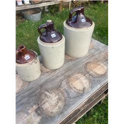 3 WHISKEY JUGS - CROCKERY - 1/2 - 1 - 2 GALONS