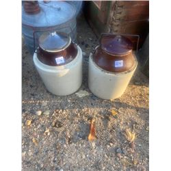 2 PICKLE CROCKS WITH LIDS