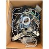 Image 1 : BOX OF MISC HDMI CABLES, POWER BARS, CAT 5 CABLES, INTERNET , VGA/RCA CABLES, ECT