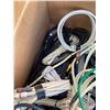 Image 4 : BOX OF MISC HDMI CABLES, POWER BARS, CAT 5 CABLES, INTERNET , VGA/RCA CABLES, ECT