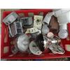 Image 1 : Red box with assorted bulbs, electrical, reel extension cord