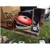 Image 4 : Box of Camping Utensils, Slow Cooker, Clock, Air Mattress, Iron (new) etc.