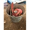 Image 1 : BOX OF OLD GEARS AND PULLIES IN A OLD VINTAGE PAIL