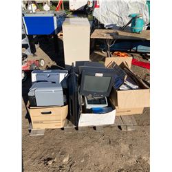 PALLET OF COMPUTER PART SPRINTERS CORDS KEYBOARDS ECT