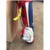 Image 6 : GOLF CLUBS AND CARRIER RED WHITE AND BLUE