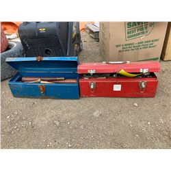 2 METAL TOOL BOXES 1=TABLE LEGS 1=OLD/RUST TOOLS