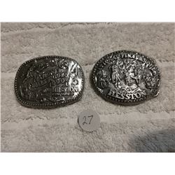 2 SMALL RARE JUNIOR NATIONAL RODEO FINAL BELT BUCKLES