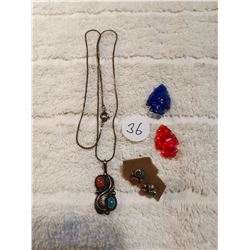 VINTAGE STERLING SET & 2 GLASS ARROWHEADS