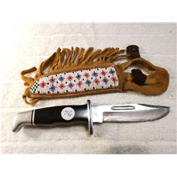 BUCK USA HUNTING KNIFE WITH BEADED SHEATH