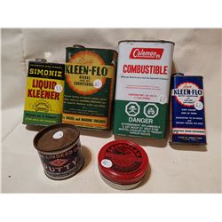 6 VINTAGE TIN CANS, OLDER TYPE