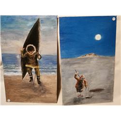 2 14"X23" OIL PAINTINGS ON BOARDS, ARTIST UNKNOWN