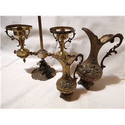 2 ITALIAN BRASS VASES & BRASS LITE STAND