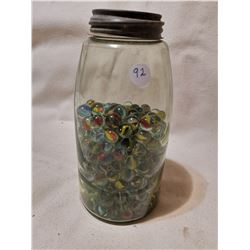 LOT OF CATS EYES MARBLE IN OLD BIG JAR