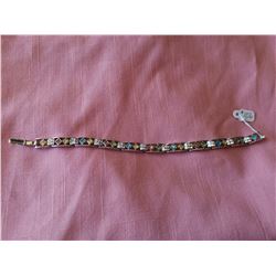 TENNIS BRACELET, SILVER TONE, MULTI-COLORED RHINESTONES
