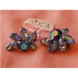 Sherman blue rhinestone clip earrings