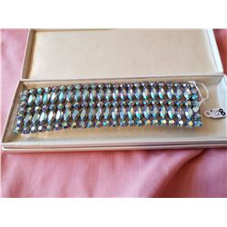 Blue aurora borealis cuff bracelet, with safety