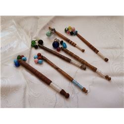 6 vintage lace-making bobbins