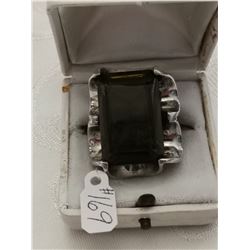 Sterling ring, smokey topaz glass stone, size 7