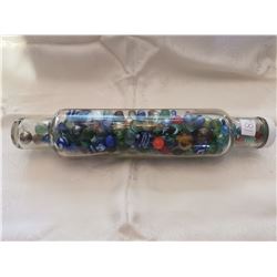 Glass rolling pin with marbles