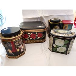 Lot of 5 tea tins, Red Rose, Lipton, misc.