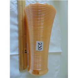 VINTAGE FIRE KING PEACH LUSTRE RIBBED FLOWER VASE IRIDESCENT