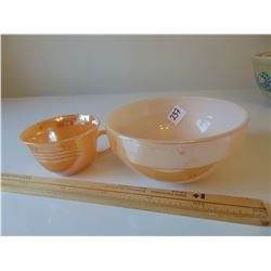 IRIDESCENT PEACH LUSTRE FIRE KING CUO AND BOWL