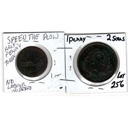 COLONIAL TOKEN 1/2 PENNY SPEED THE PLOW AND DEUX SOUS 1 PENNY BANK TOKEN