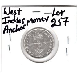 1822 RARE WEST INDIES ANCHOR MONEY 1/8TH