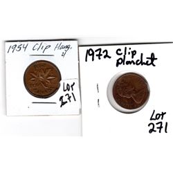 1954 & 1972 CLIP PLANCHET 1 CENTS
