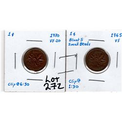 1970 & 1965 CLIP PLANCHET 1 CENTS