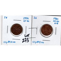 1976 & 1980 CLIP PLANCHET 1 CENTS