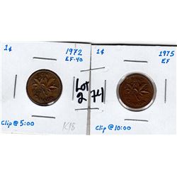 1972 & 1975 CLIP PLANCHET 1 CENTS