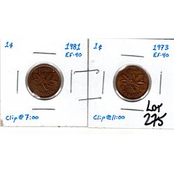 1981 & 1973 CLIP PLANCHET 1  CENTS