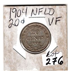 1904 NEWFOUNDLAND HIGHER GRADE TYPE DATE 20 CENT PIECE