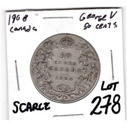 SCARCE LOW MINTAGE 1908 FIFTY CENTS