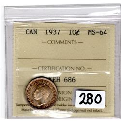 ICCS CERTIFIED 1937 MS 64 TEN CENTS