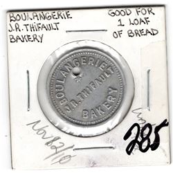 VINTAGE TOKEN BOULANGERIE JR THIFAULT BAKERY GOOD FOR 1 LOAF OF BREAD